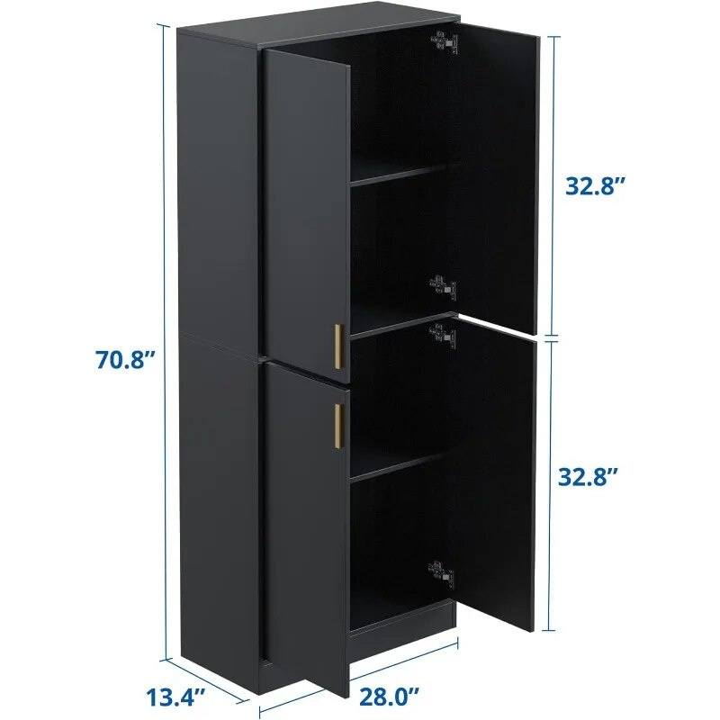 Black 71" Kitchen Pantry Storage Cabinet, Tall Freestanding Pantry Cabinet with Doors and Adjustable Shelves